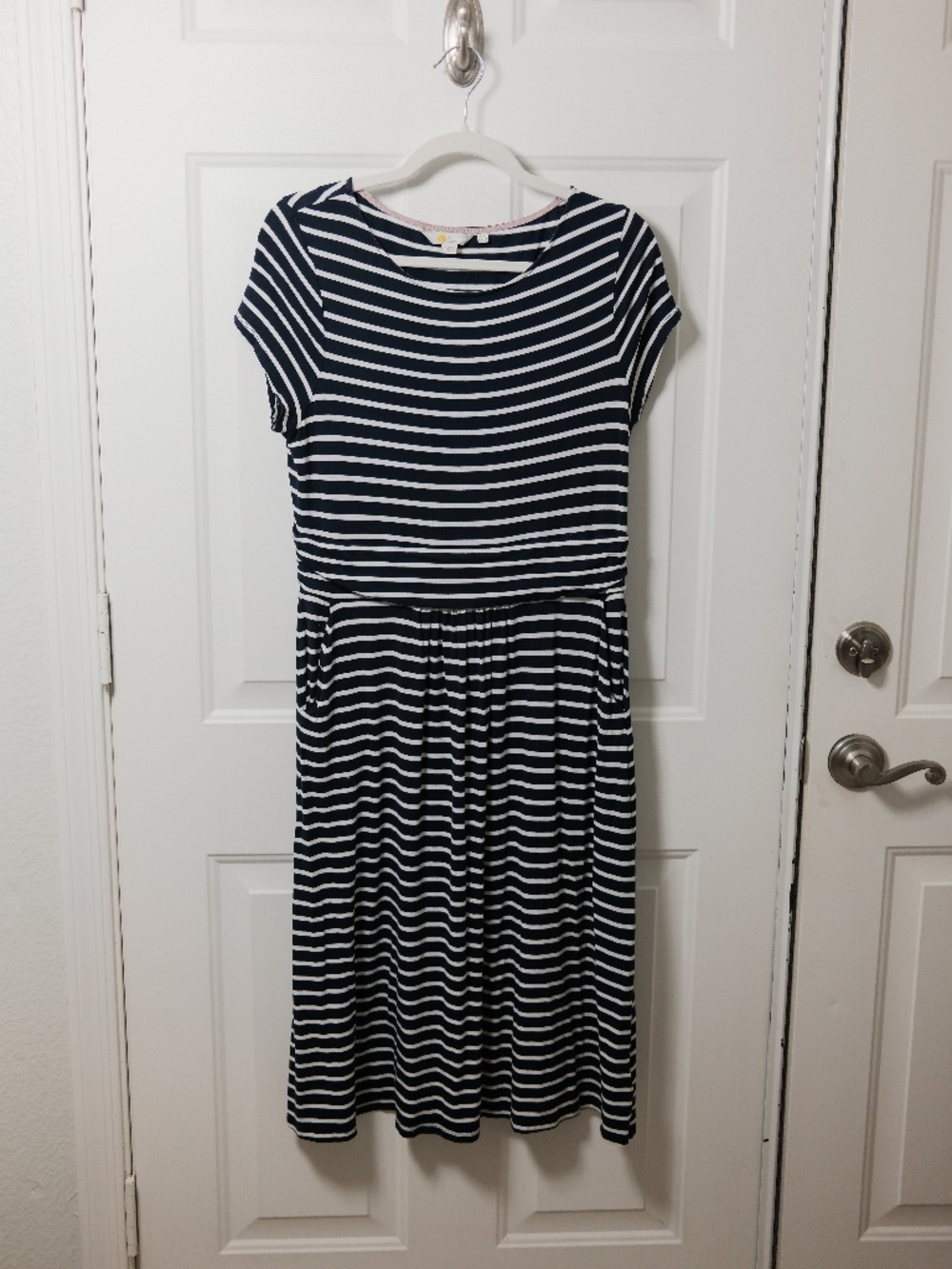 Boden Amelie Jersey Navy White Striped Short Sleeve Stretch Dress Sz 10